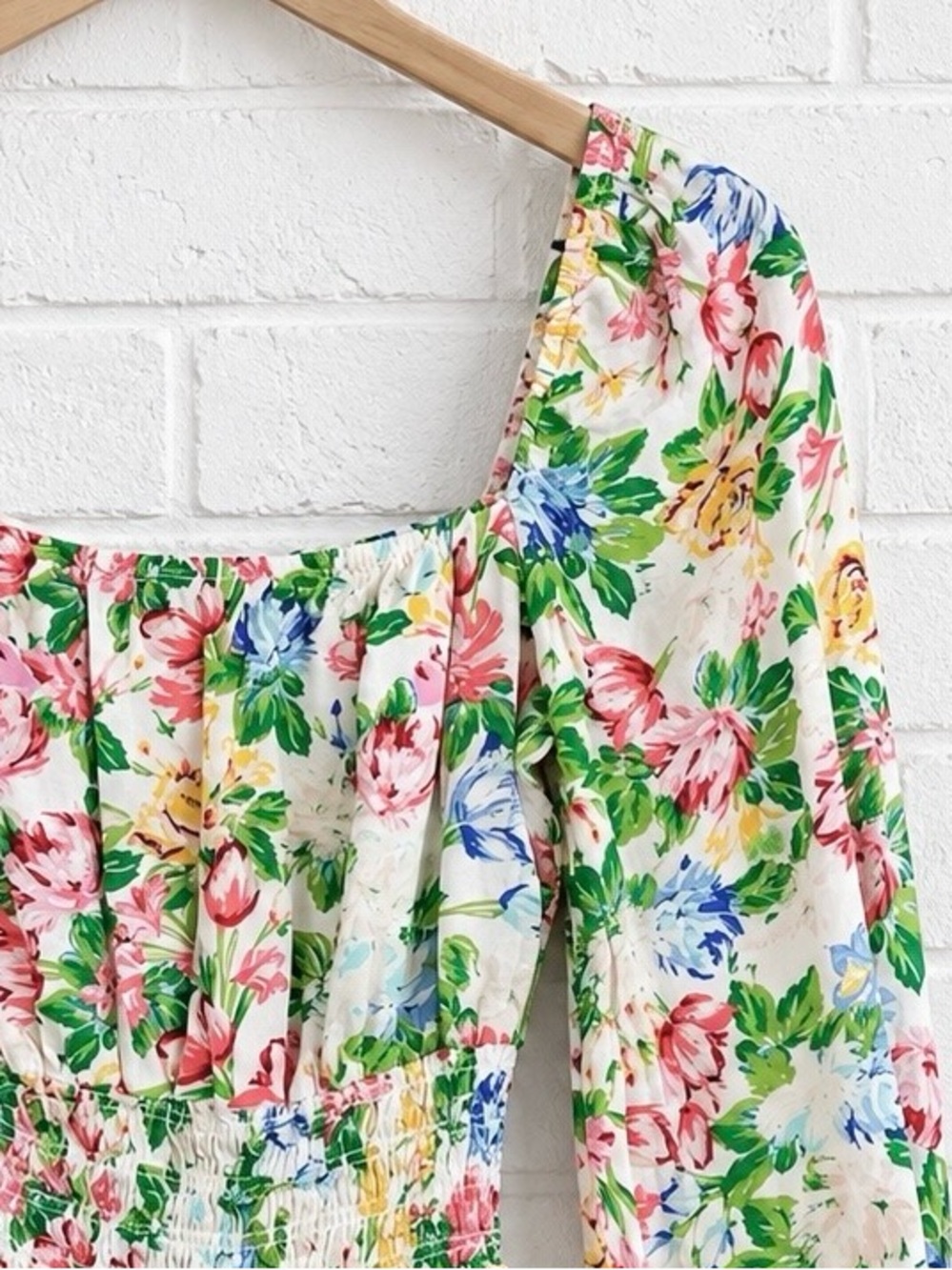 AFRM Floral Smocked Top S Square Neck Puff Sleeve Romantic Boho Whimsical - Picture 7 of 7